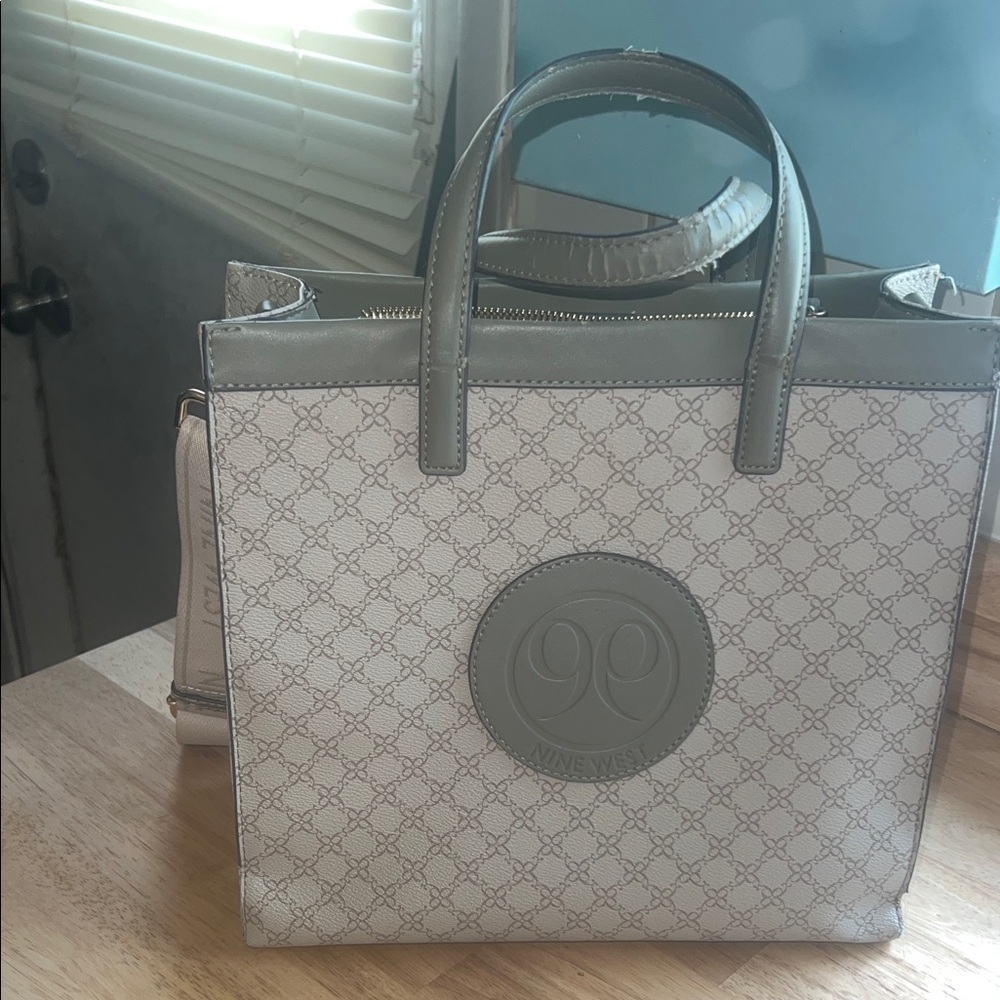 Nine West Cream and Gray Tote Bag